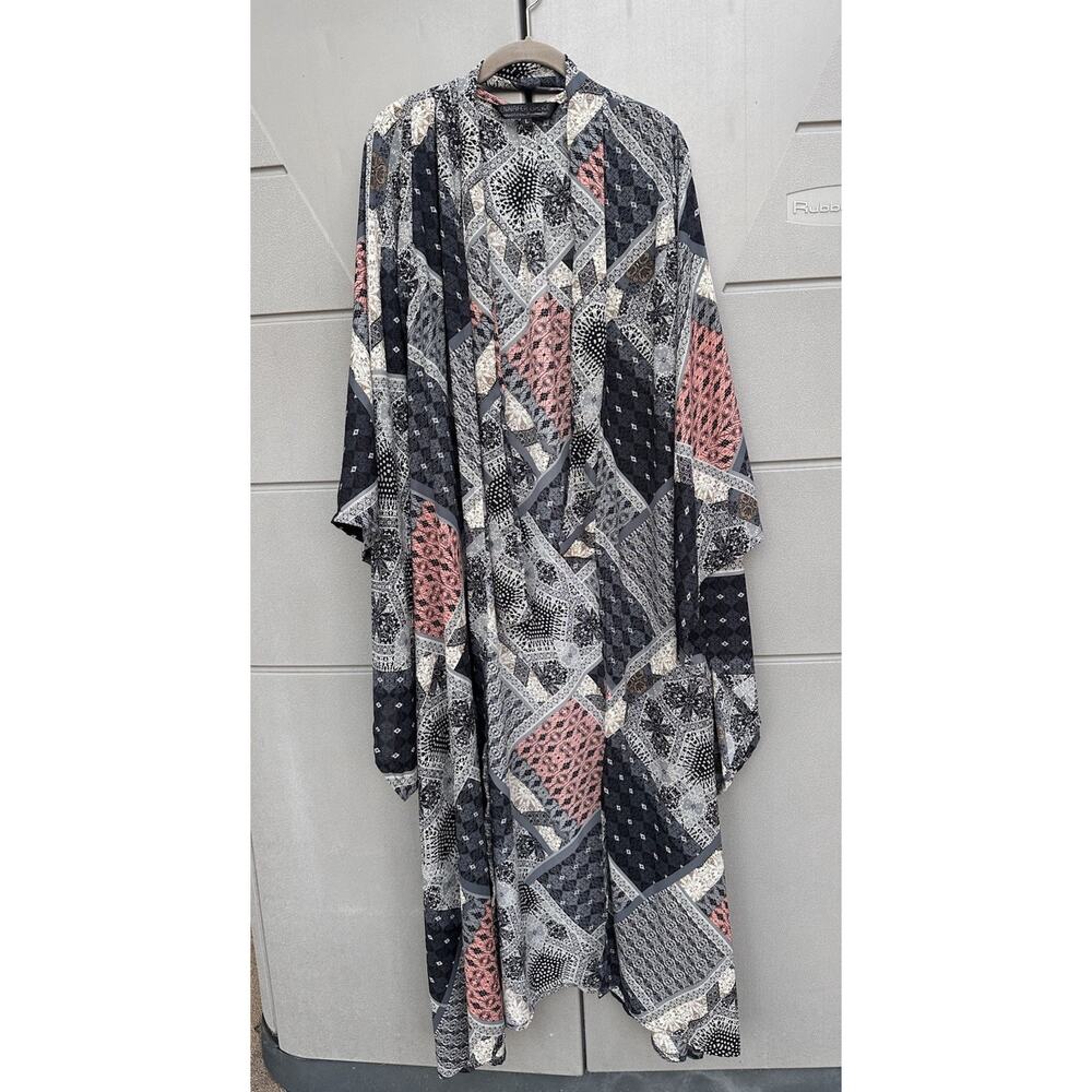 Jennafer Grace Handmade Belted Kimono Duster In Earl Grey Scarf Patchwork Boho L - Picture 7 of 11